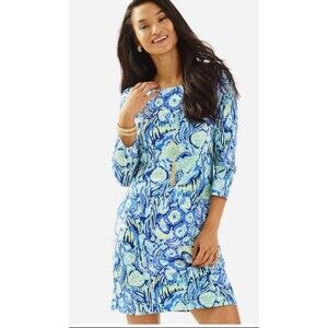 Lilly Pulitzer Marlow Shift Dress Blue Printed Medium EUC